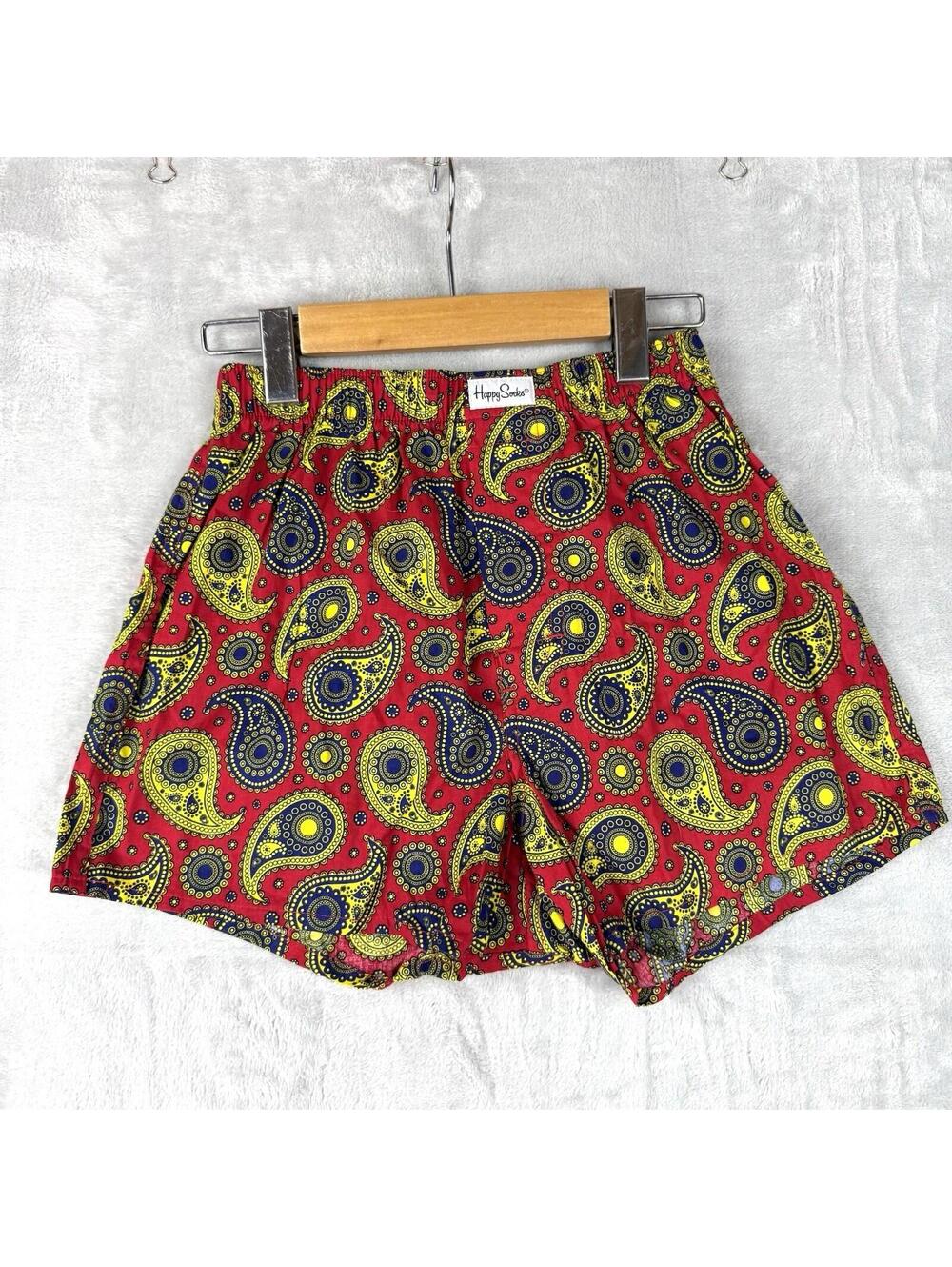 Happy Socks Paisley Shorts Boxers Red Yellow Pattern Cotton Size S Casual Lounge